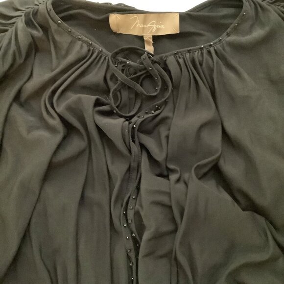 Max Azria Open Front With Neck Tie And Waist Tie Closure Black Top Size XS - Picture 7 of 8